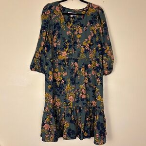 NANETTE LEPORE Floral Ruffled‎ Tiered Sundress Size 14 Long Sleeve Spring Summer
